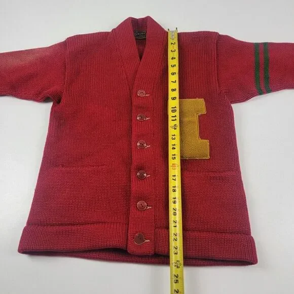 Vintage 50s 60s Wool Trojan Red Cardigan Sweater Made In Bay City, Michigan Sz M